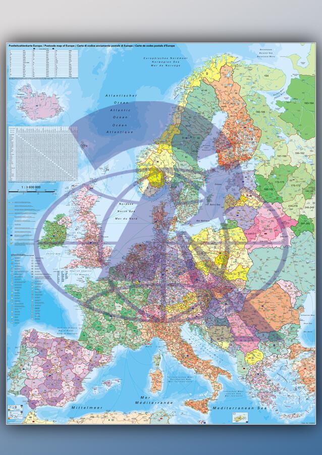 Карта настенная «Европа» по квадратам и дорожной сети